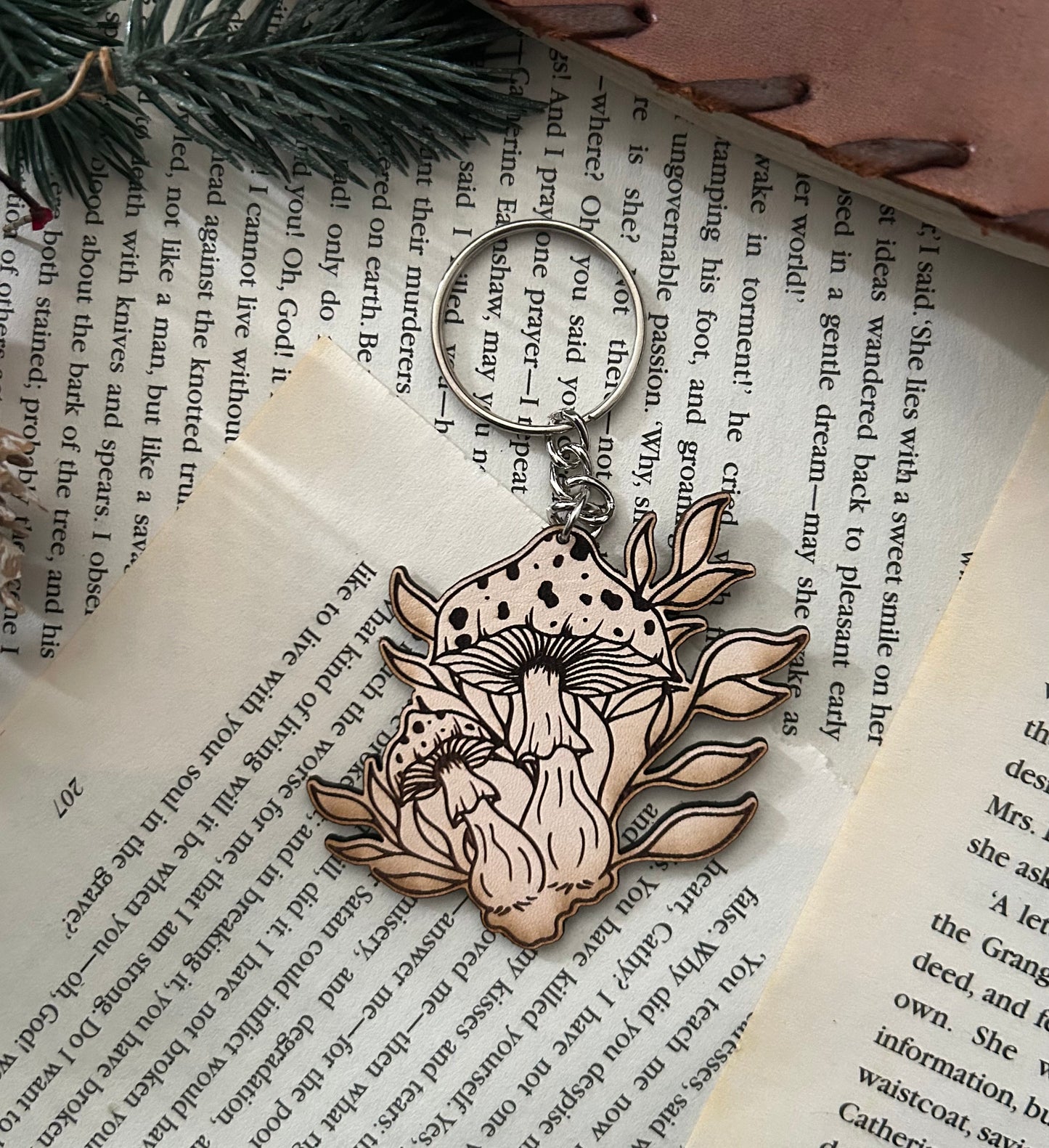 Mushroom Design, Leather Keyring